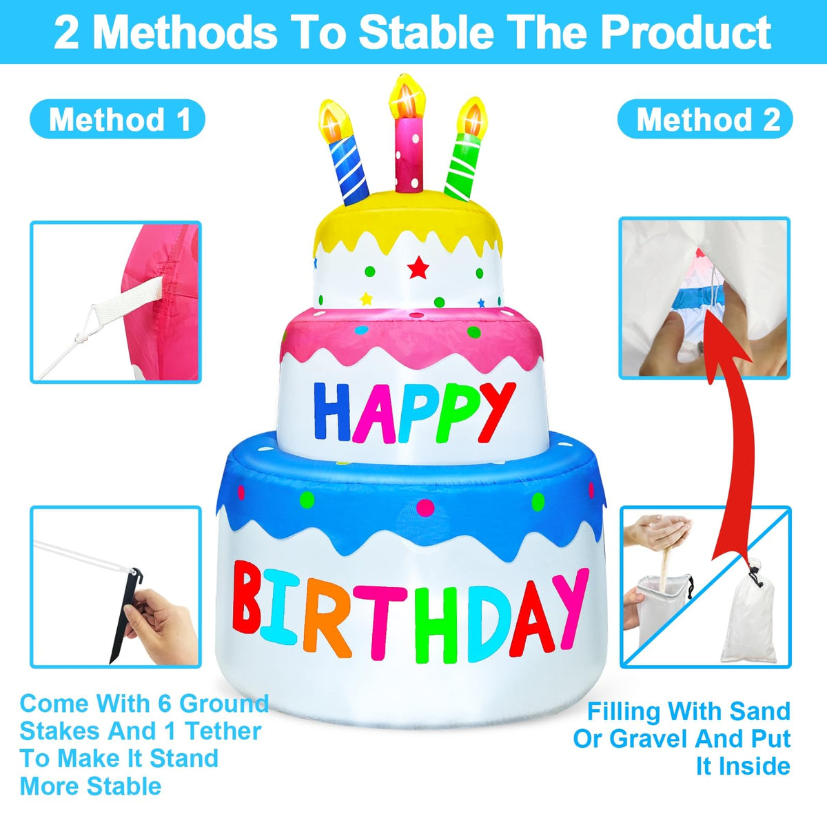 TURNMEON sandbags and stakes stabilize the decoration in windy conditions