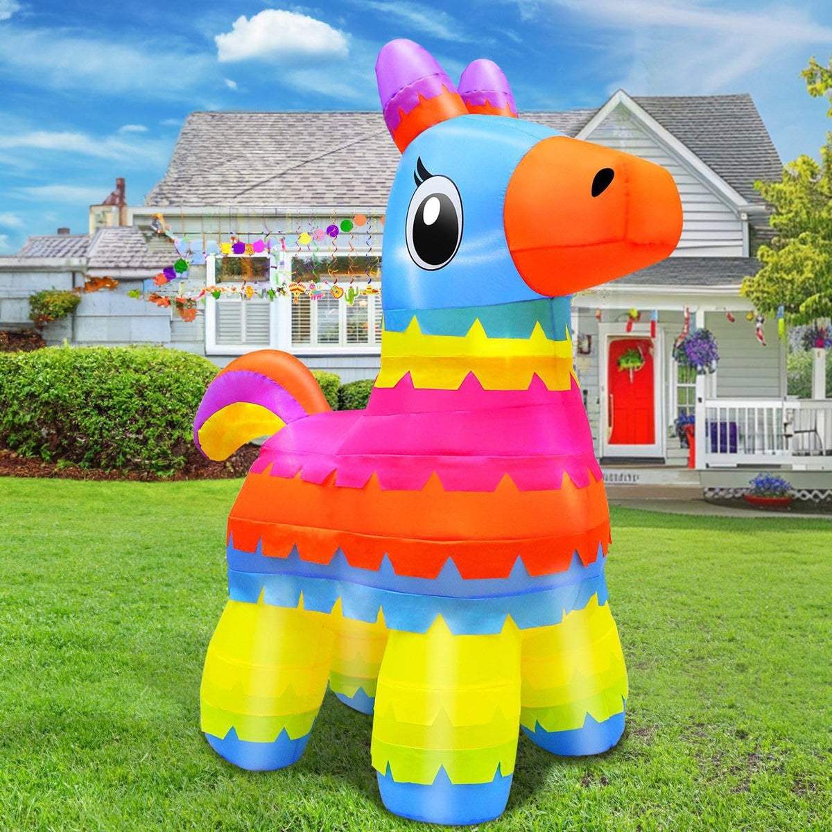 TurnMeon inflatable includes stakes sandbags and tether ropes for stability
