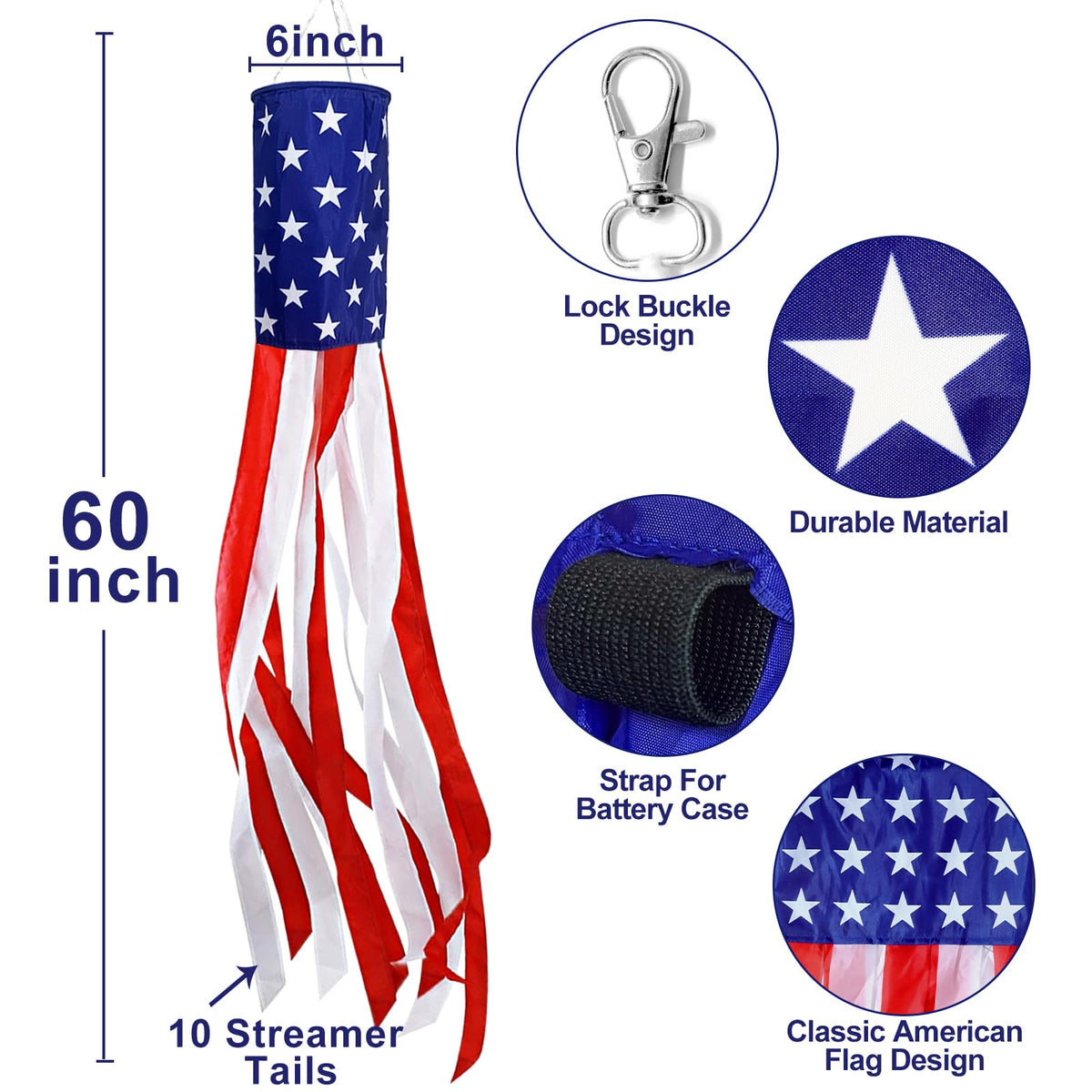 TURNMEON two-pack windsocks add festive outdoor décor for patriotic celebrations.