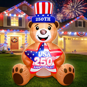 TURNMEON Uncle Sam Bear inflatable outdoors glows with built-in LED lights after dusk