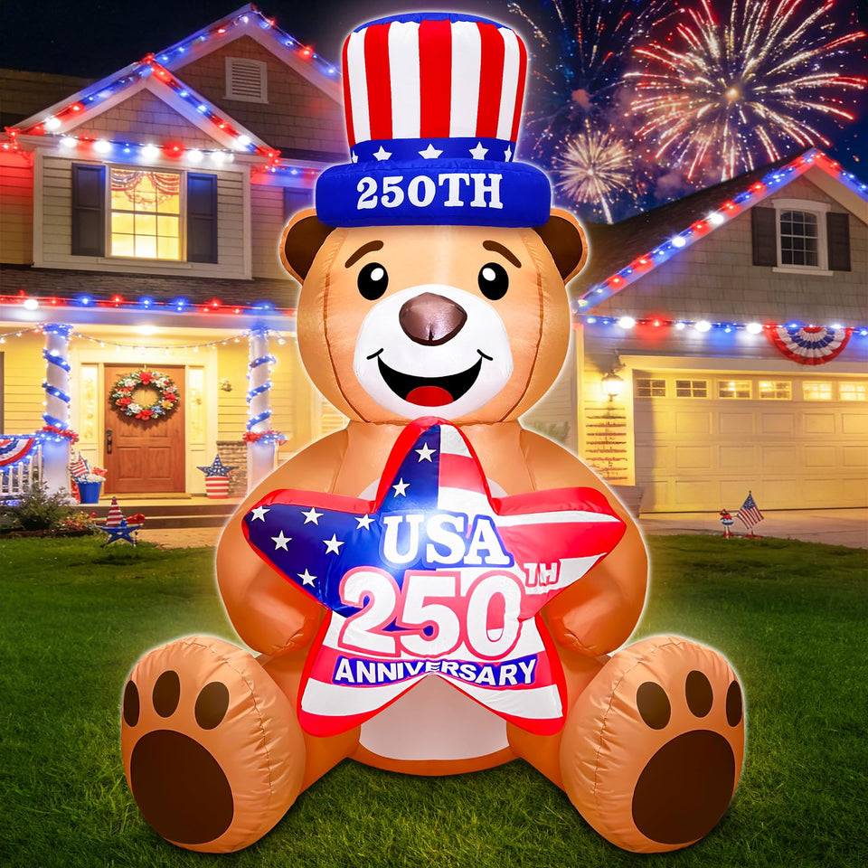 TURNMEON Uncle Sam Bear inflatable outdoors glows with built-in LED lights after dusk