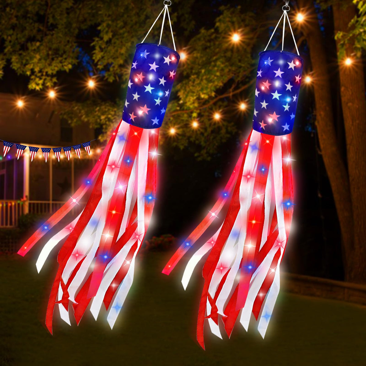 TURNMEON 60-inch USA flag windsock with LED lights for outdoor visibility.