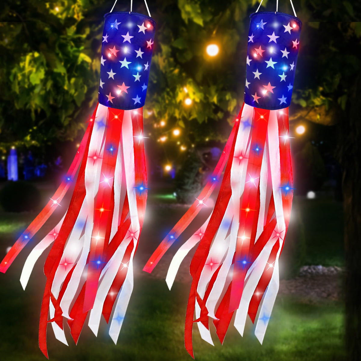 TURNMEON USA windsock with lights for festive outdoor illumination