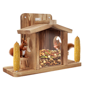 Turosur Squirrel Feeder on outdoor picnic-table view highlights durable, weather-ready design for yard use.