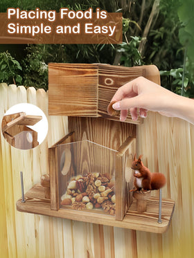 Turosur wooden squirrel house shows weatherproof finish for year-round garden enjoyment.