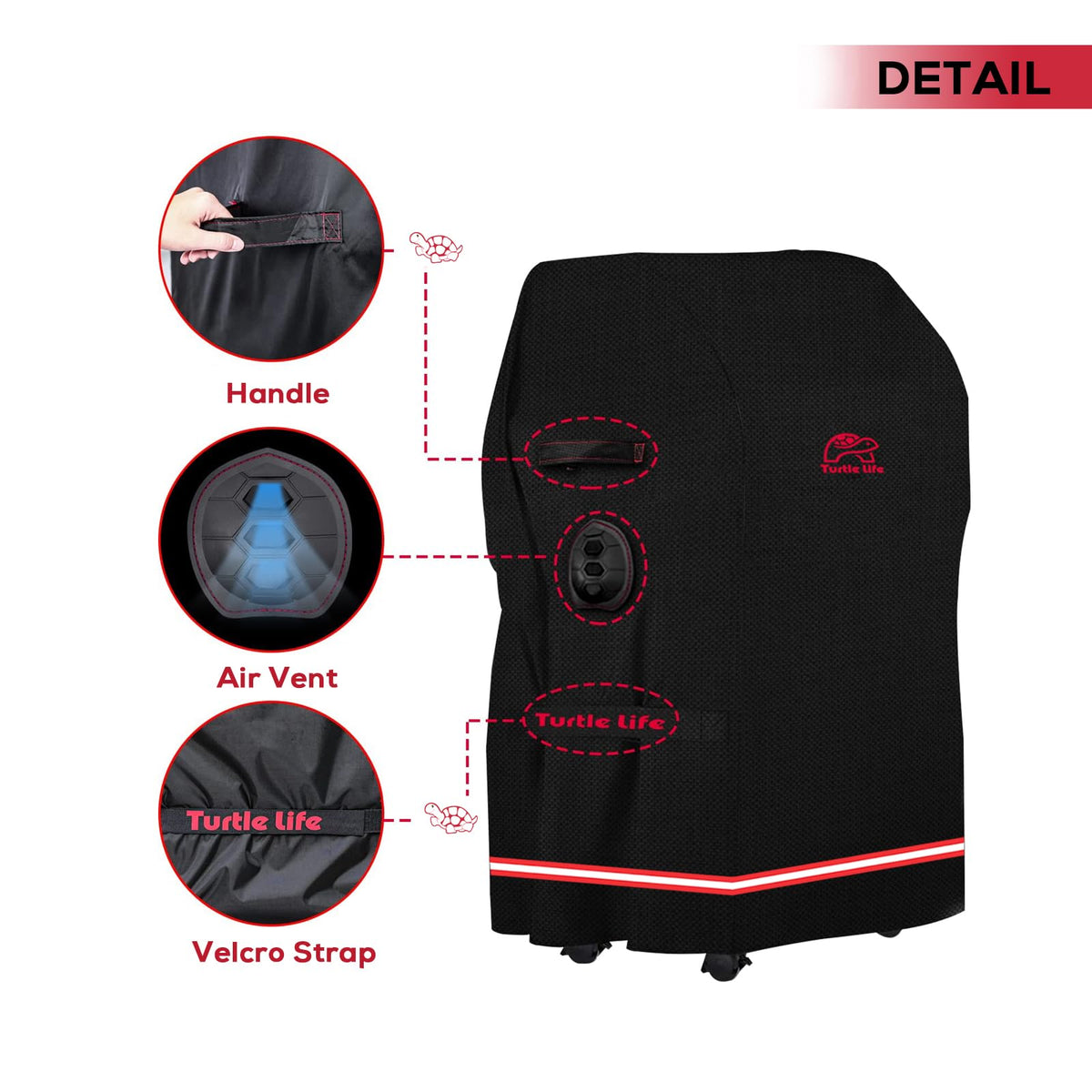 Turtle Life cover featuring ventilation hole to keep grill dry