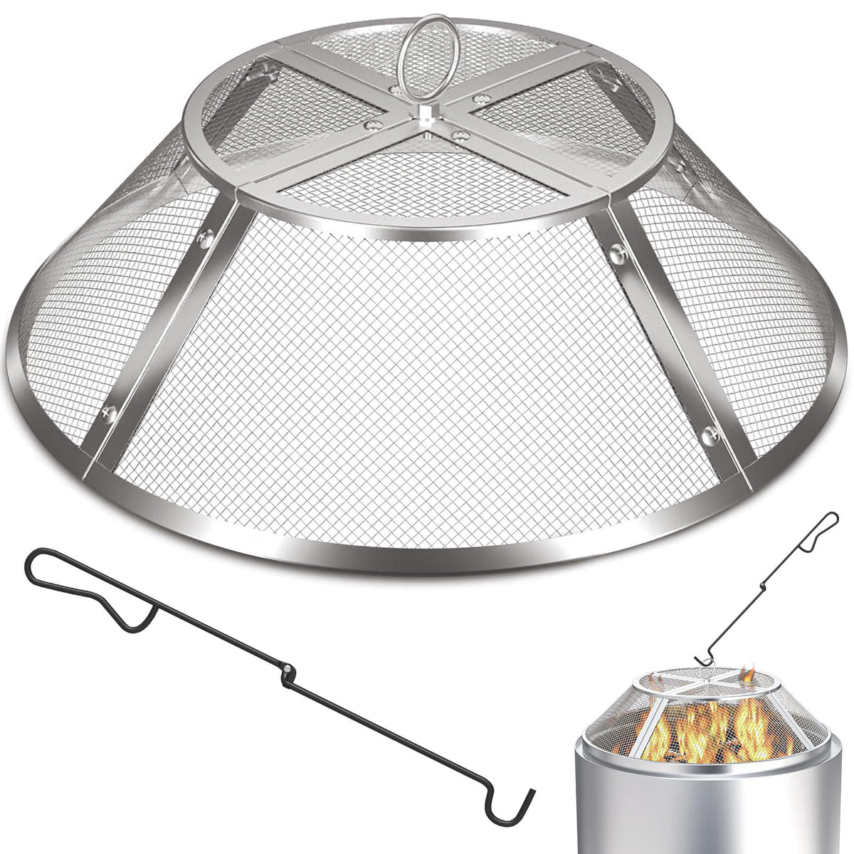 TUSGENK fire pit spark screen fits 19-5in bonfires for safe gatherings