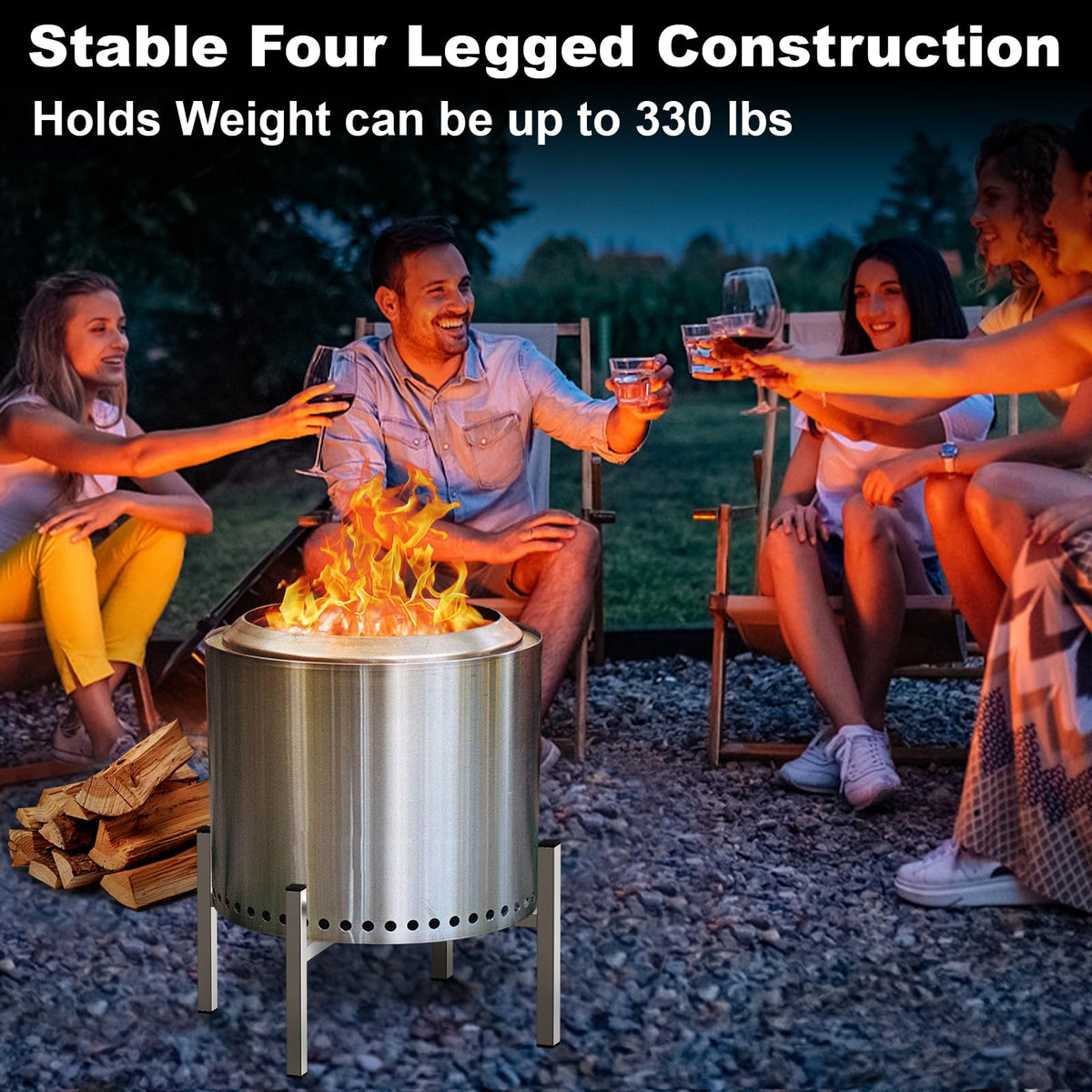 Tusivo firepit stand compatible with Solo Stove Bonfire and other 19.5-inch pits.