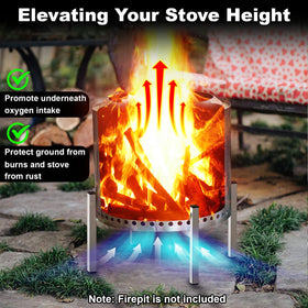 Tusivo firepit stand shows two heights for optimal airflow and heat control.