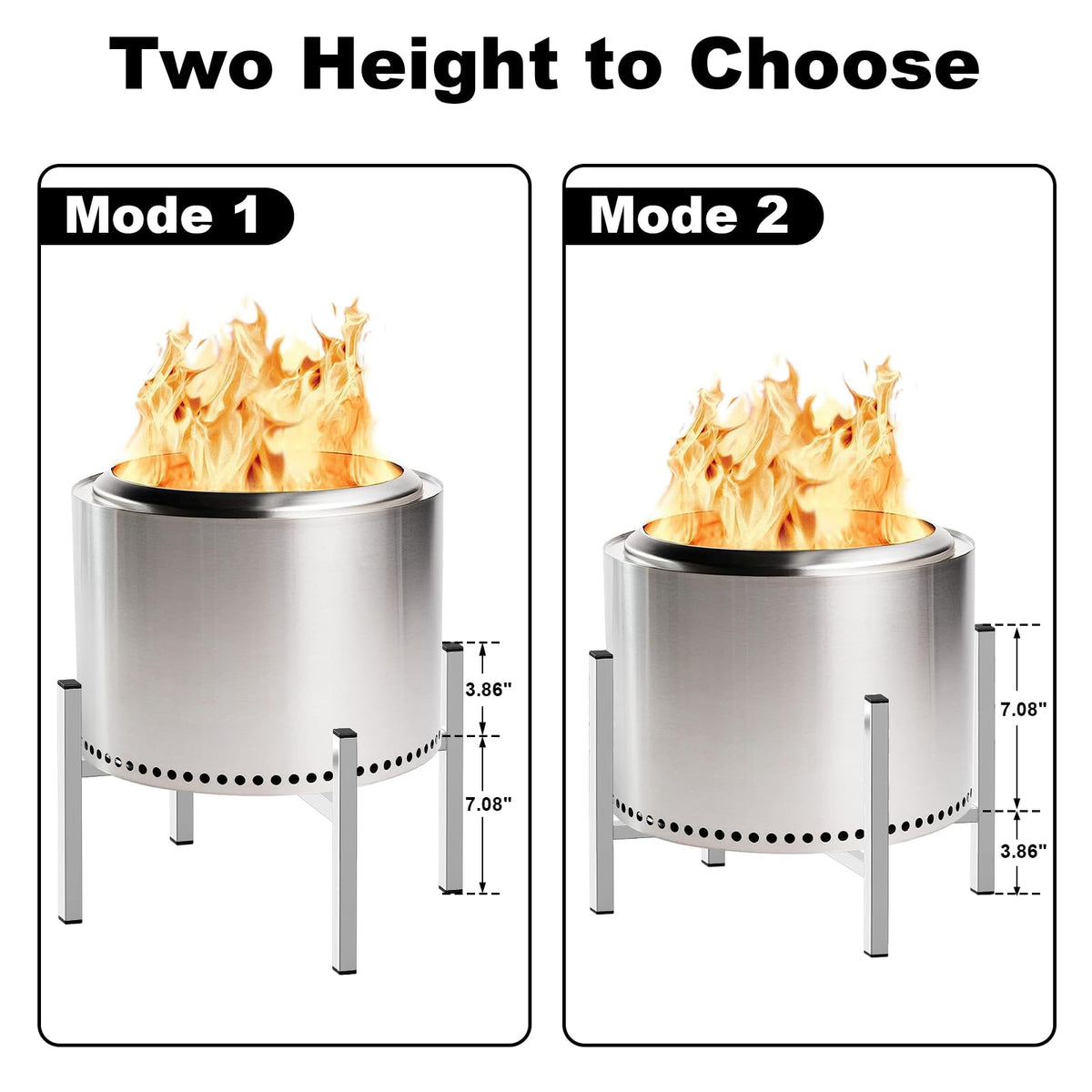 Tusivo firepit stand in stainless steel resists rust for enduring outdoor use.