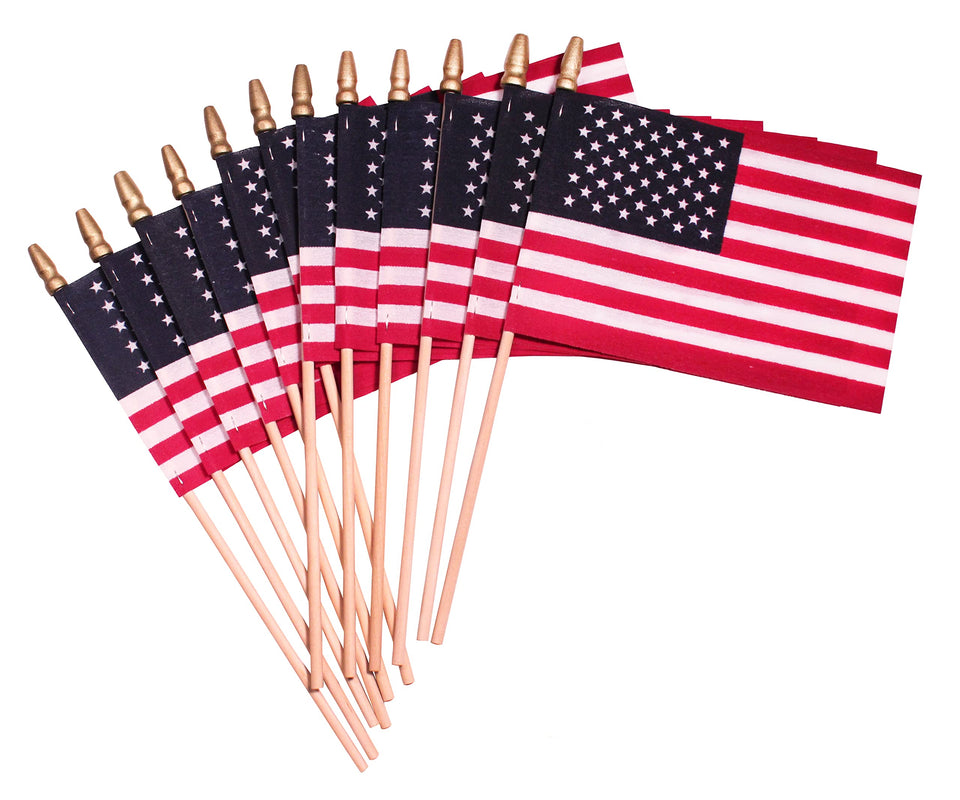 TUTARE 50 American flag on wooden stick for easy handheld display at events.