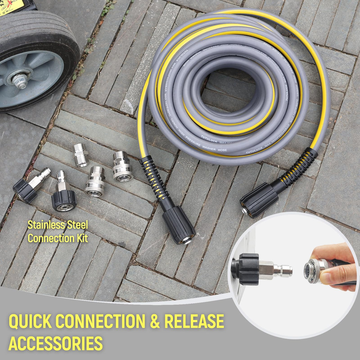 TUTULUCK extension coupler set for flexible hose configuration.
