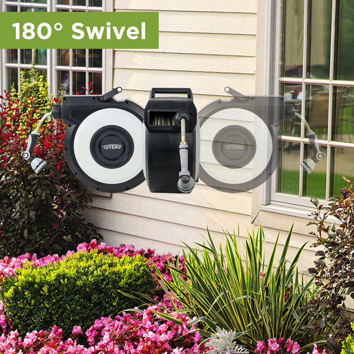 Tuyeho hose reel used for garden watering car washing and pet rinsing