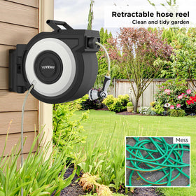 Two nozzles on Tuyeho hose reel offering 13 patterns for versatility