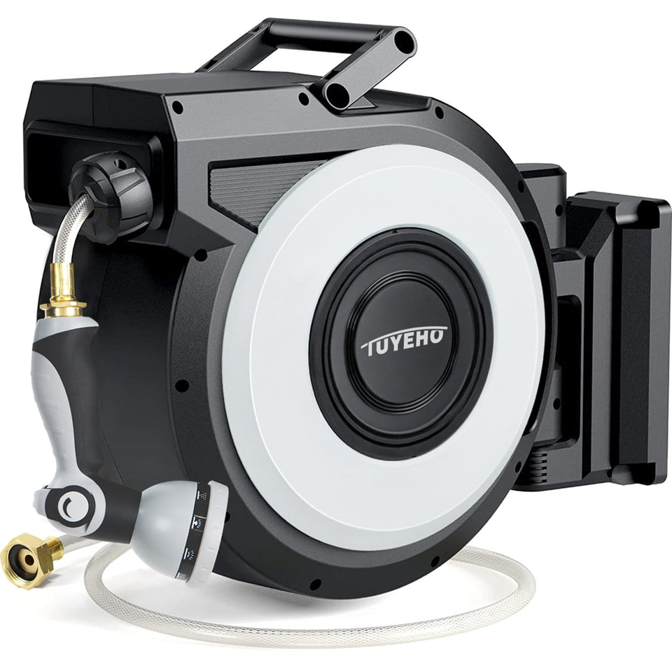 Tuyeho retractable hose reel wall-mount for tidy garden watering