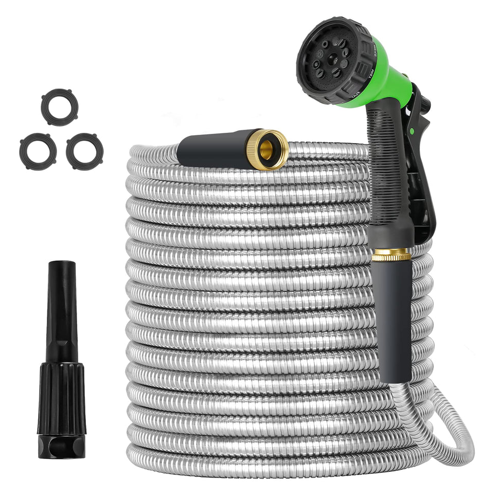 TVKB garden hose 100ft with stainless-steel exterior for durability and flexible handling