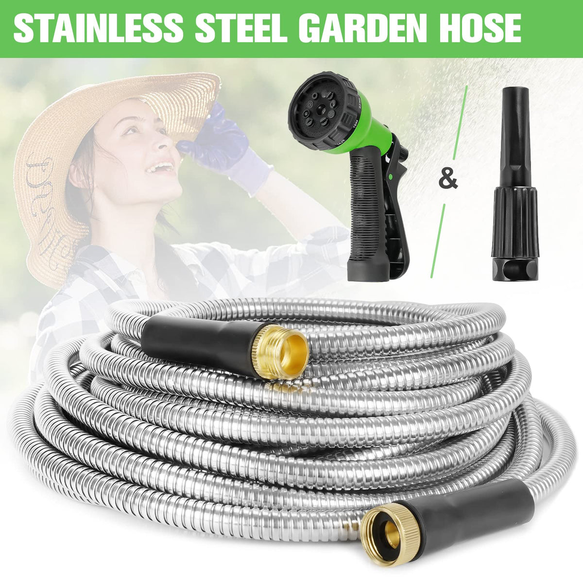 TVKB packaged 50ft hose with nozzles ready for use out of the box.