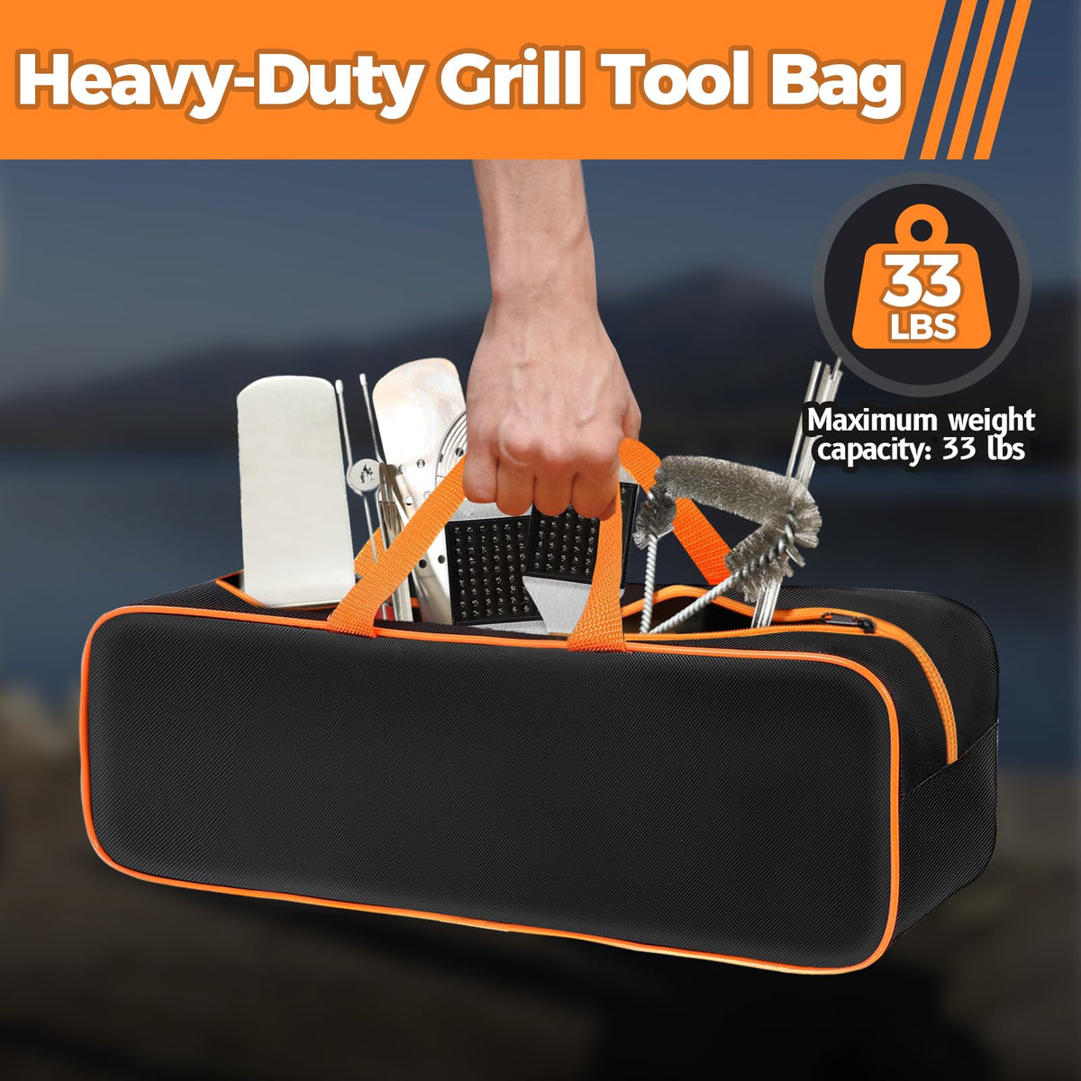 TWAKAP grill tool storage bag with tools demonstrates neat storage