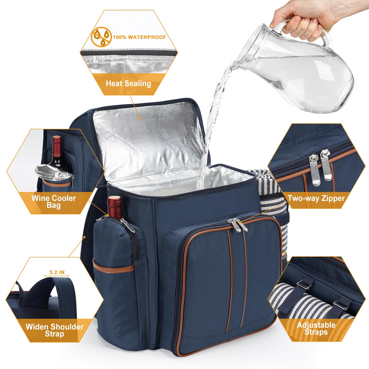 TwentyNext picnic backpack with wine holder for convenient bottle transport.