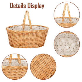 TwentyNext picnic basket white 16inch with elegant polyester liner for romantic outdoor picnics