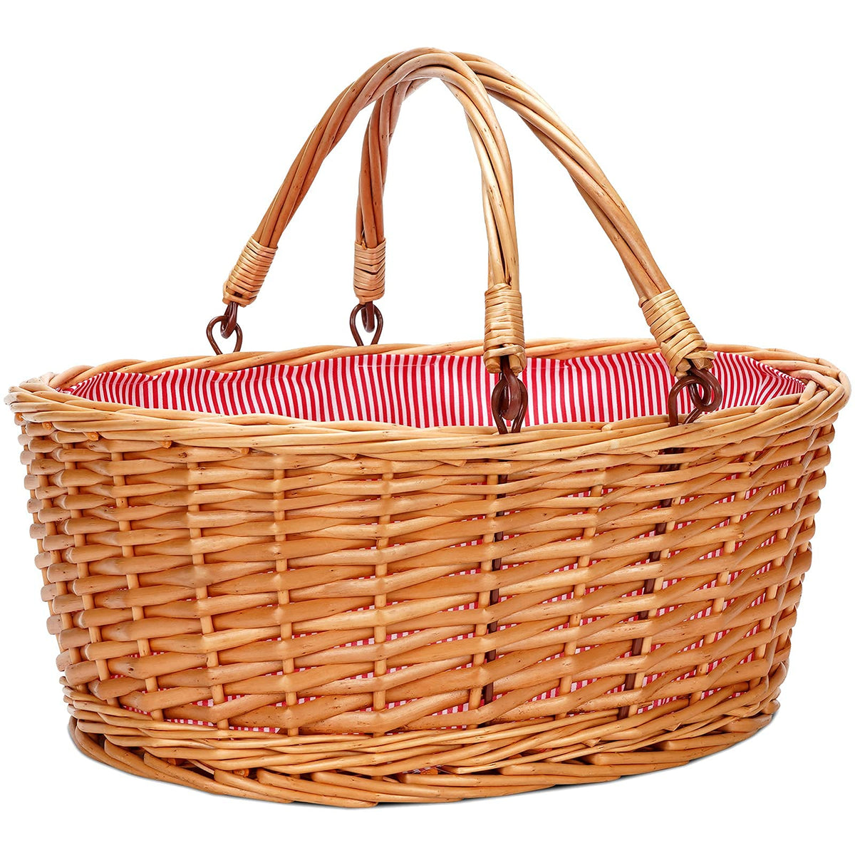 TwentyNext wicker picnic basket 16inch with folding handles for easy transport and storage.