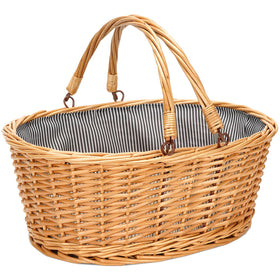 TwentyNext wicker picnic basket front view highlighting sturdy handles for easy transport.