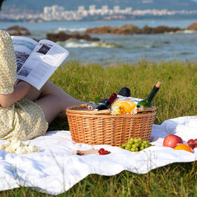 TwentyNext wicker picnic basket top view reveals spacious interior for food and essentials.