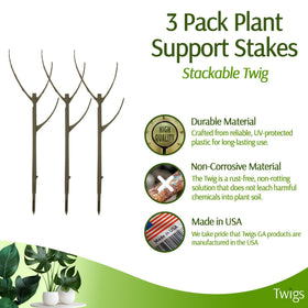 Twigs GA Moonstone stake inserted into soil demonstrates stable adjustable height.