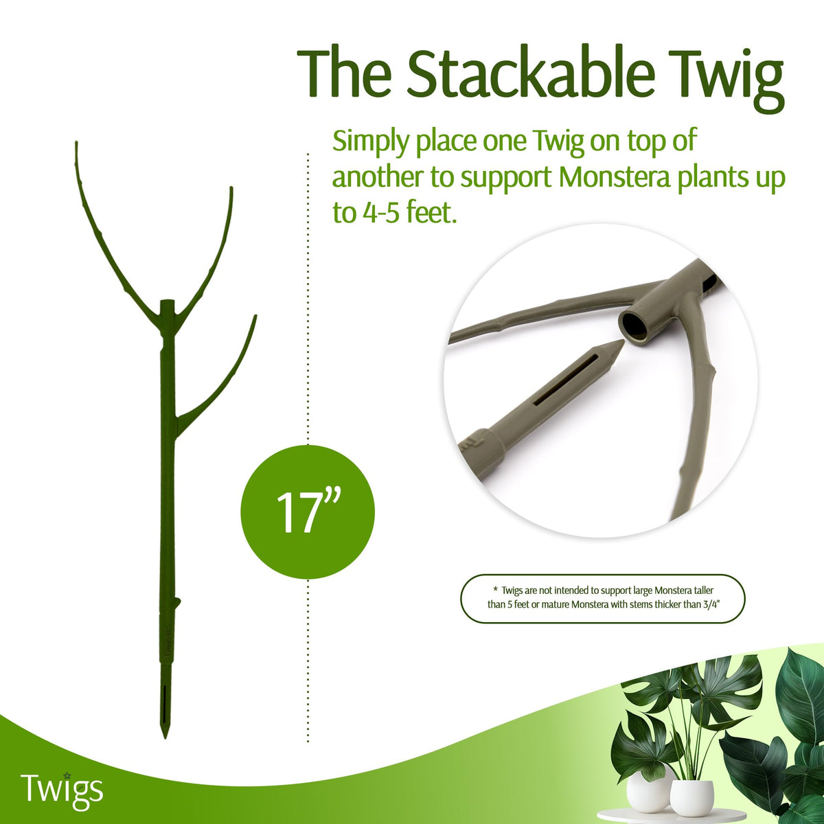 Twigs GA stackable monstera stake for outdoor use in covered spaces.