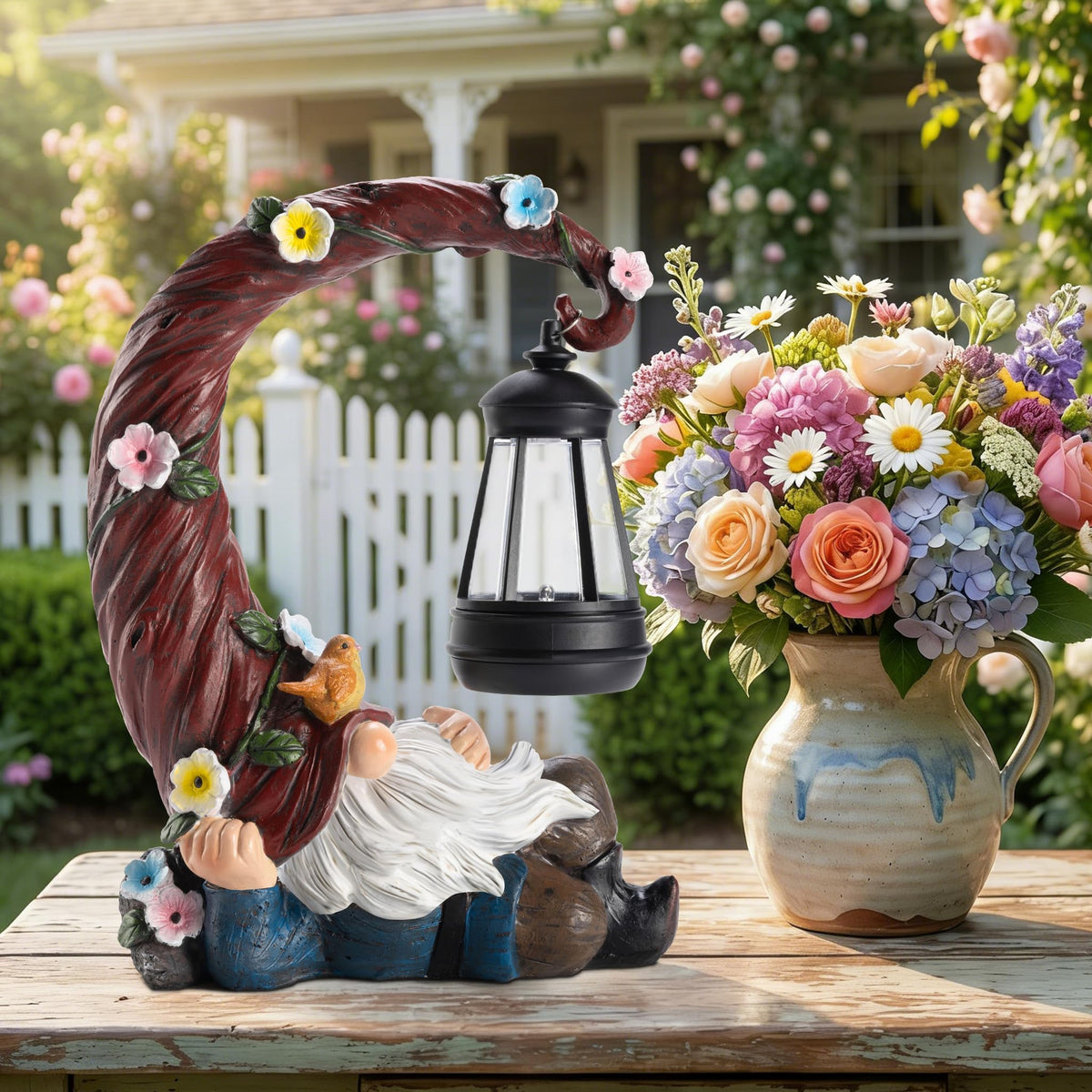 Twinbling IP65 waterproof resin gnome withstands rain and weather.