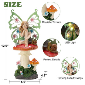 Twinbling mushroom fairy figurine for outdoor spaces creates a playful focal point.