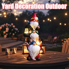 Twinbling night-time garden ambiance gnome brightens entryways.