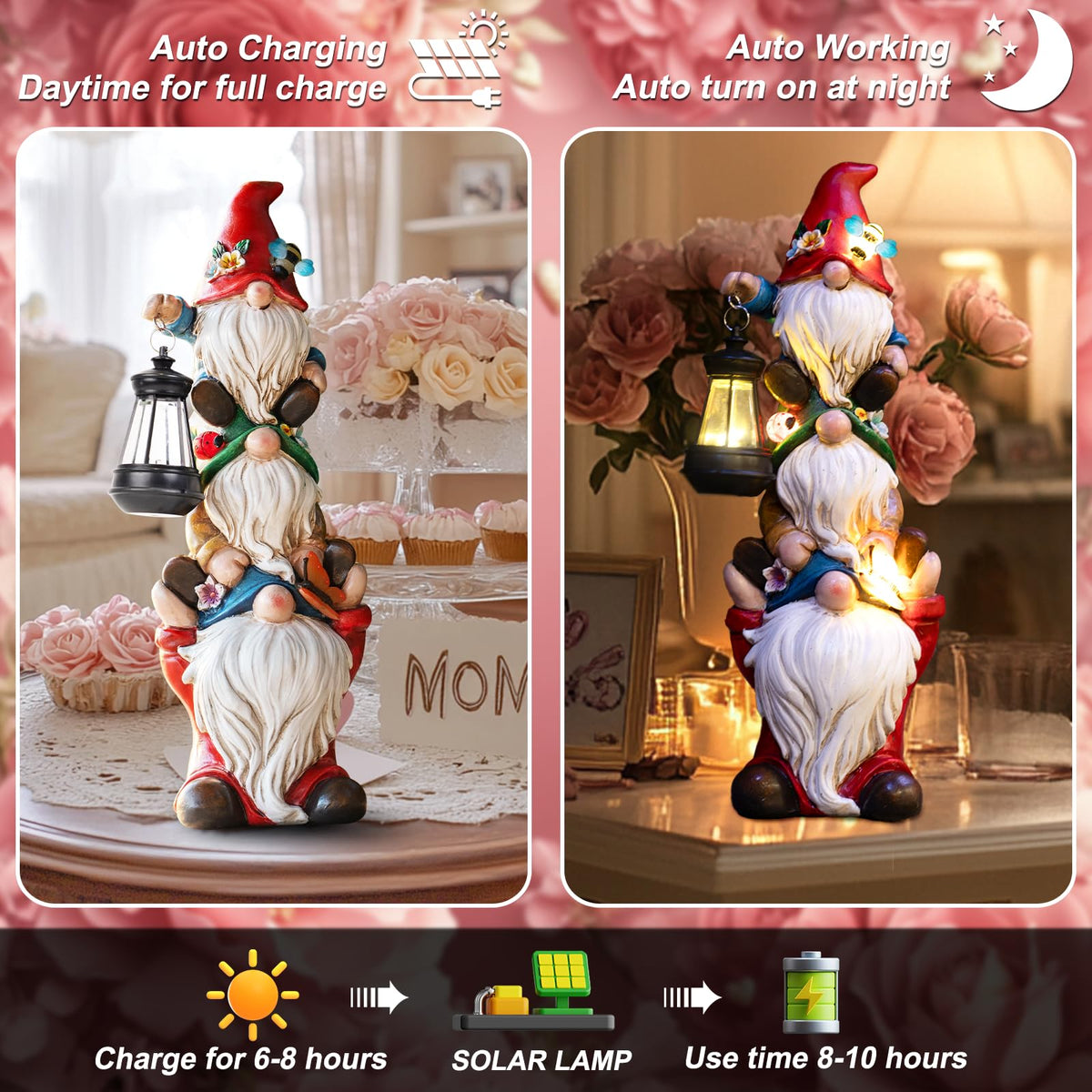 Twinbling outdoor garden gnome decor enhances lawn beauty and charm.