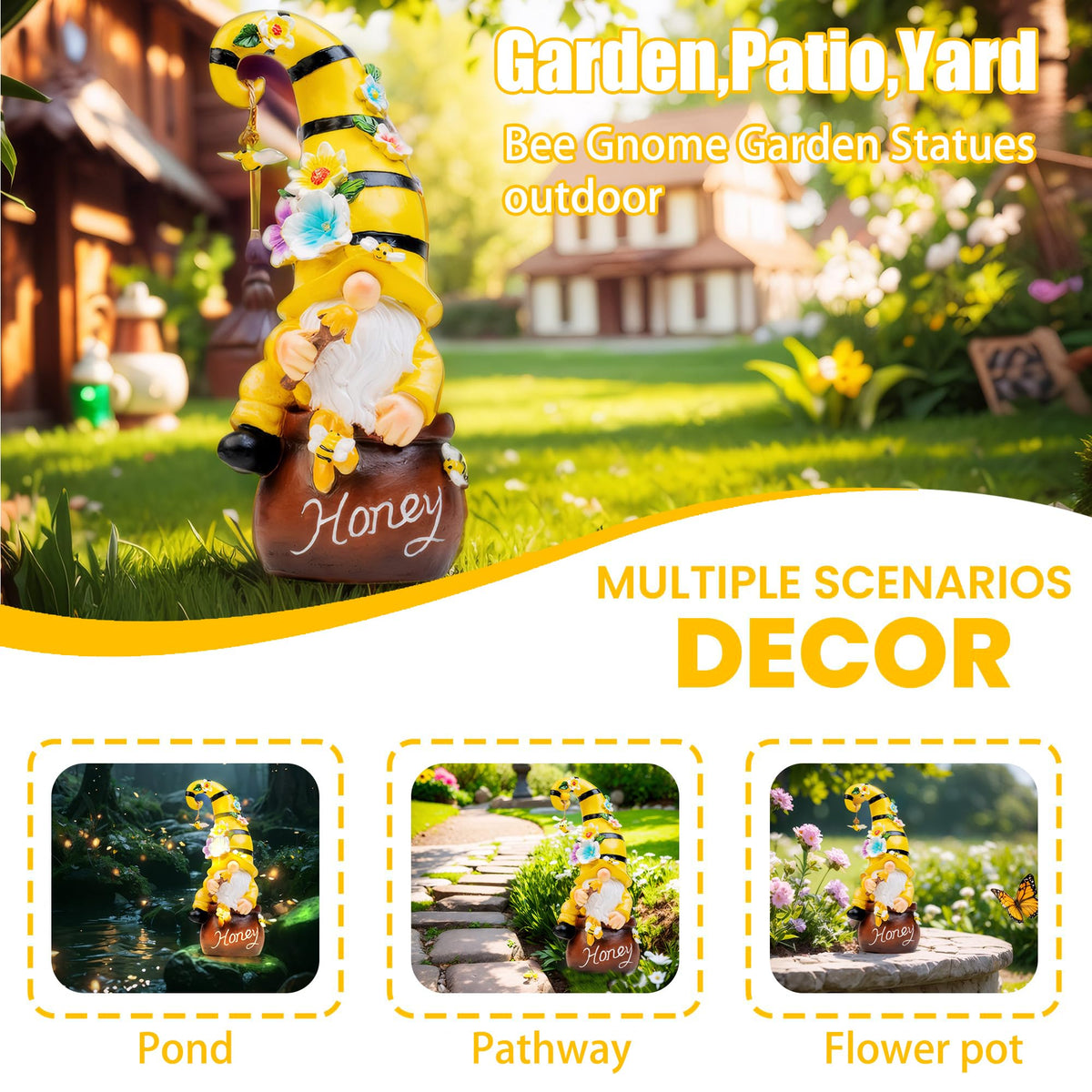 Twinbling outdoor gnome sculpture adds playful charm to patios and flower beds.