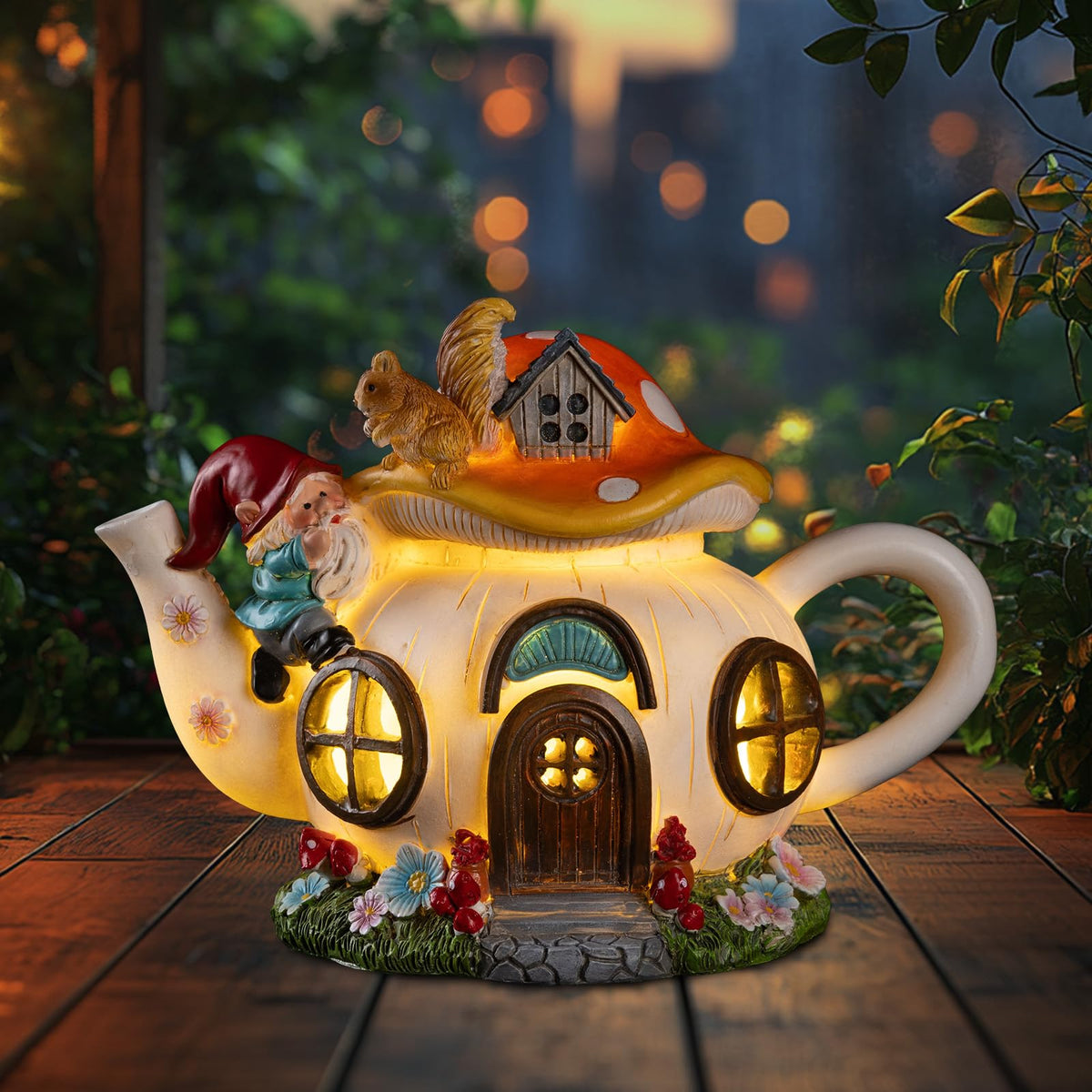 Twinbling solar fairy house mushroom light creates magical nighttime garden ambience