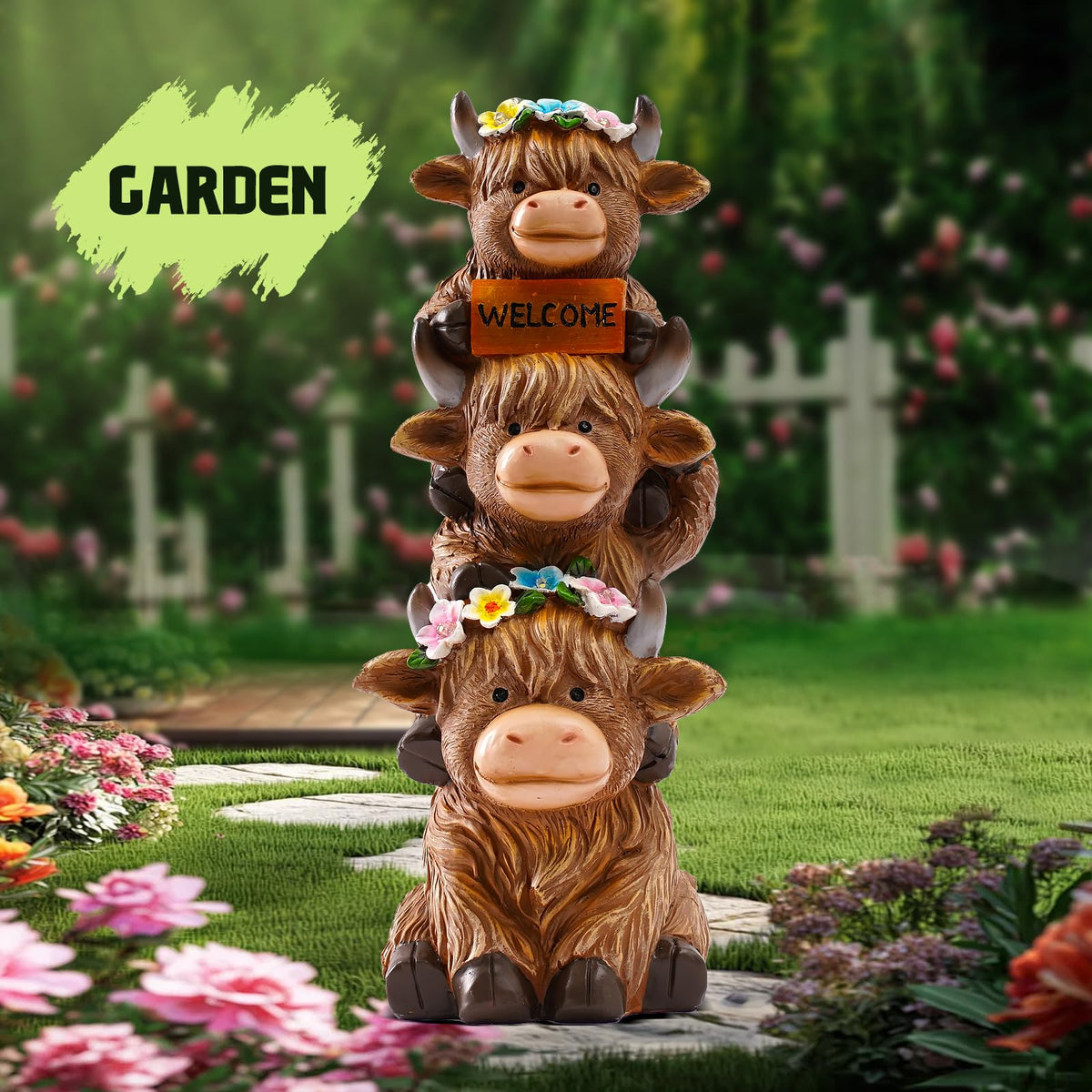 Twinbling weatherproof resin Highland Cow sculpture withstands outdoor use