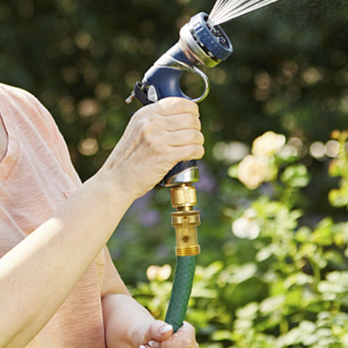 Adjustable flow-control feature tailors water output for gardening, washing, or RV connections.