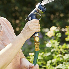Adjustable flow-control feature tailors water output for gardening, washing, or RV connections.