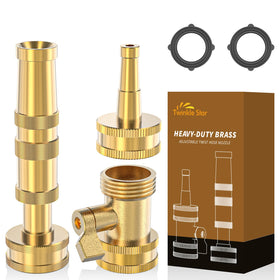 Twinkle Star brass hose nozzle with adjustable head for versatile watering tasks.