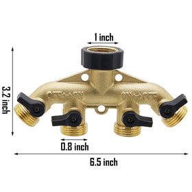 Twinkle Star brass hose splitter attached to a spigot for easy sharing.