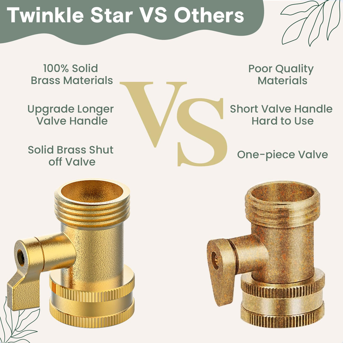 Twinkle Star brass valve close-up showing reliable on/off control.