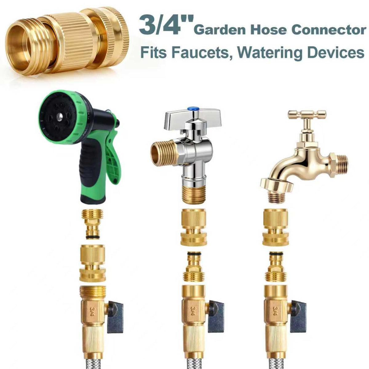 Txmiuao garden hose quick connect with GHT 3/4 inch compatibility.