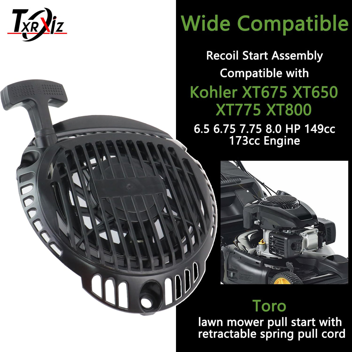TXRXIZ 1416520 recoil starter Toro 149cc 6-5 for smoother pulls.