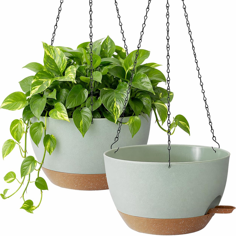 TYMENSH 12-inch hanging plant pots set for balcony décor and space saving.