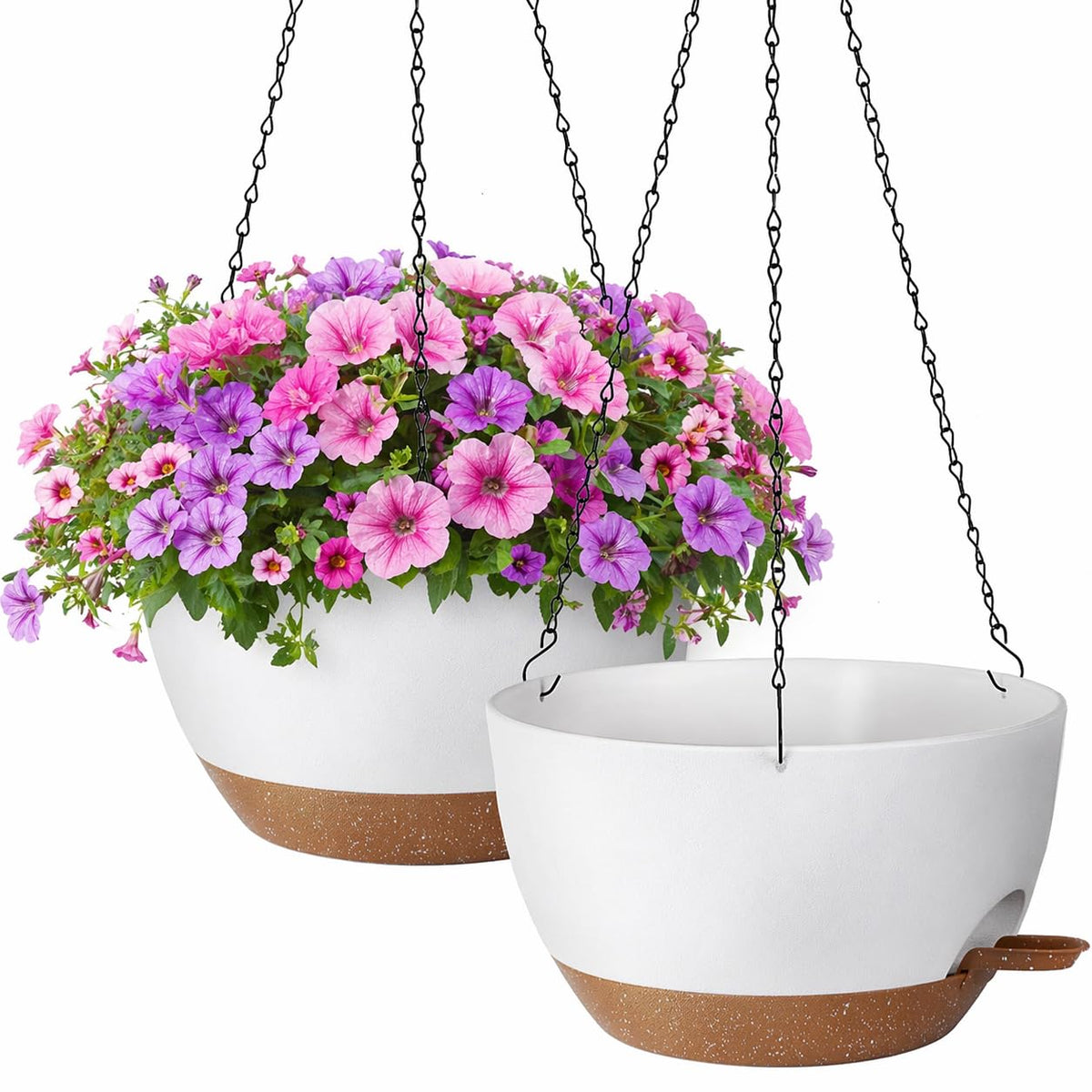 TYMENSH hanging pot with self-watering reservoir for easy plant care.