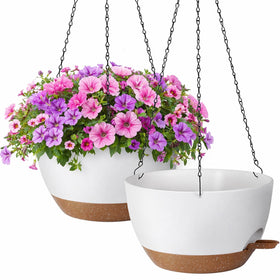 TYMENSH hanging pot with self-watering reservoir for easy plant care.
