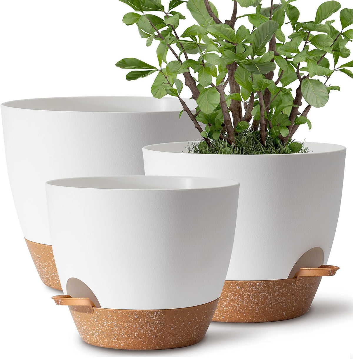 TYMENSH plant pots 12-inch large with self-watering reservoir for easy care.