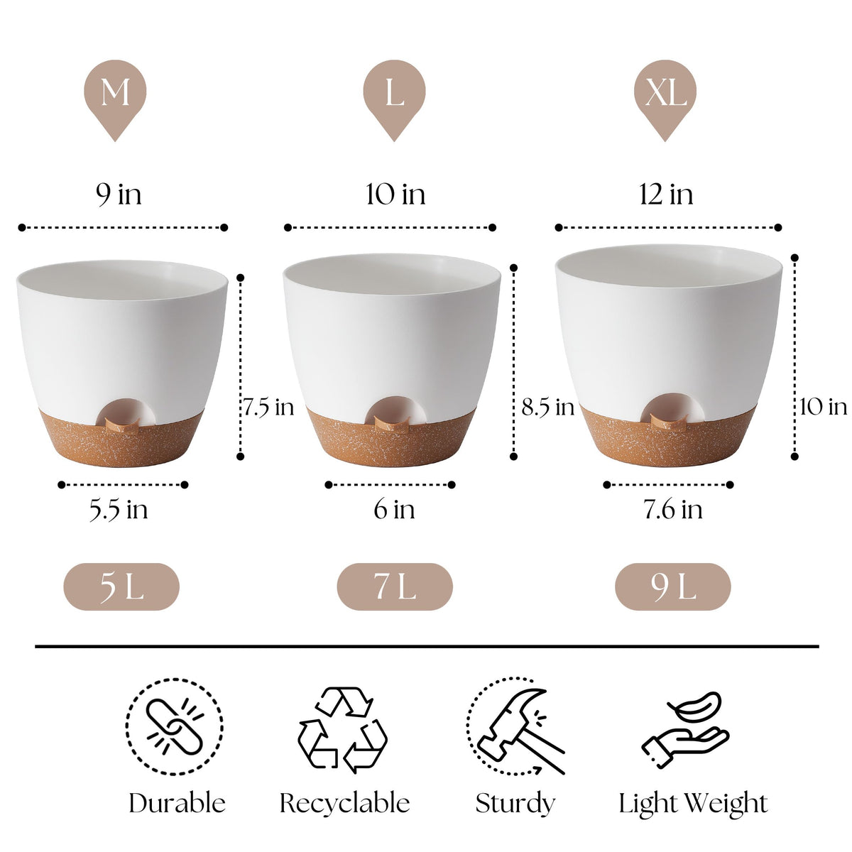 TYMENSH plant pots 9-inch small height ideal for desks.