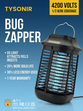 Tysonir Bug Zapper 4200V detachable tray enables quick post-use cleanup.