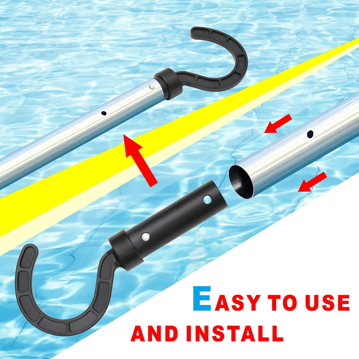 Uoark hook suspends pool nets neatly, keeping tools organized.